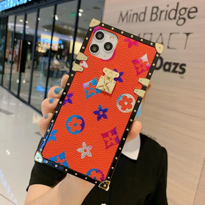 Colorful retro flower square phone case lbcase