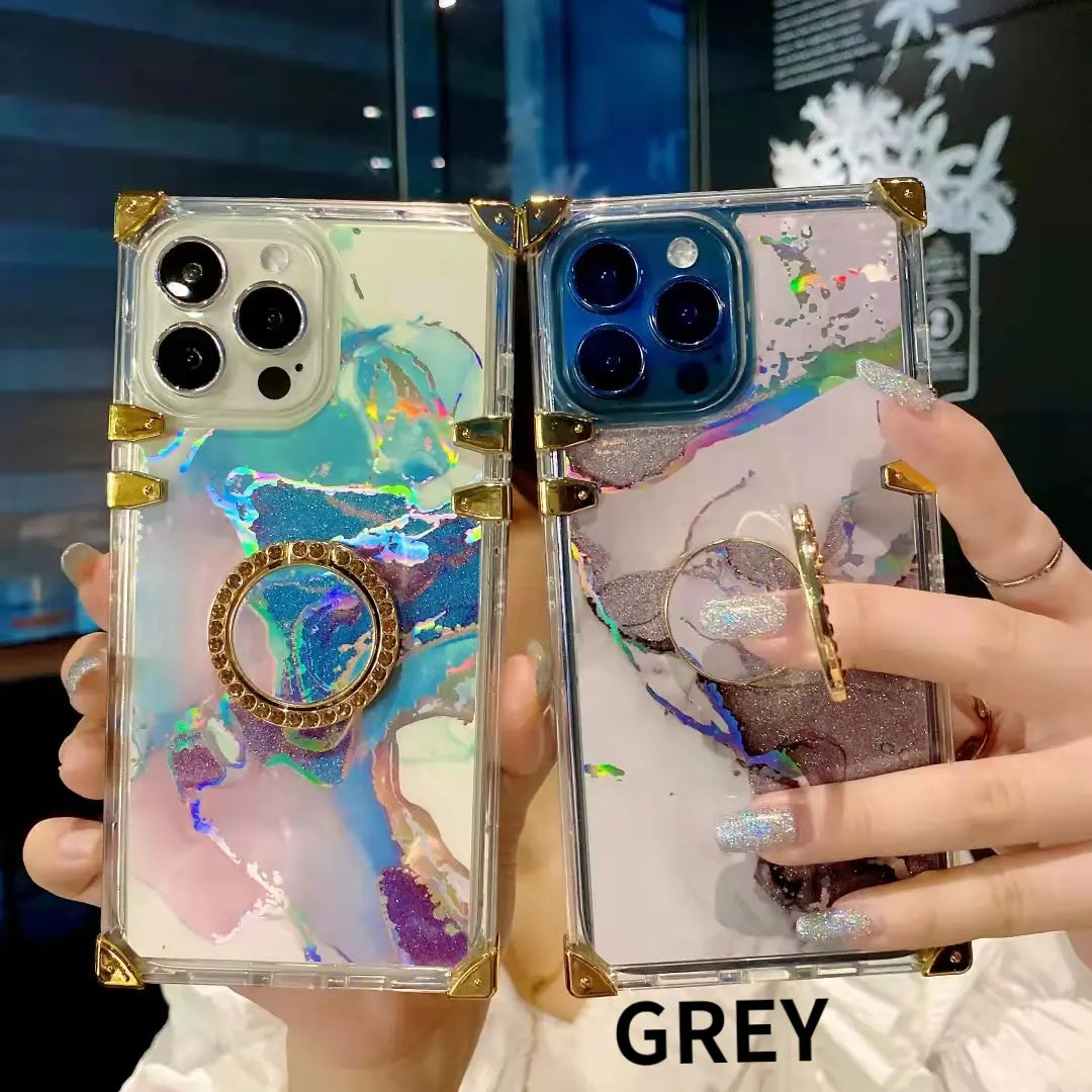 Simple Rhinestone  transparent square phone case lbcase
