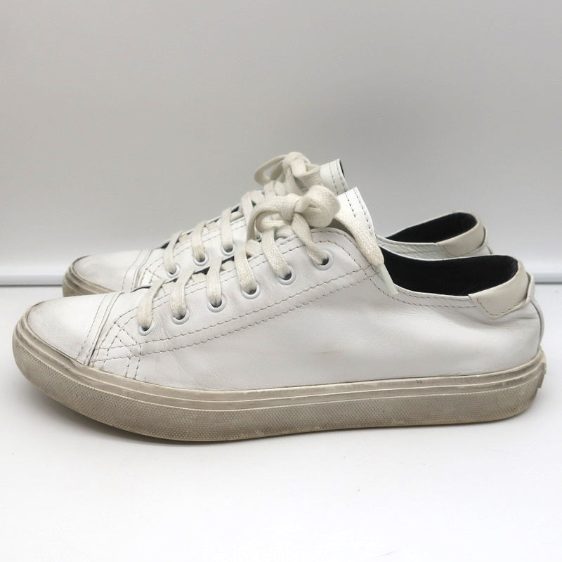 Saint Laurent Cap Toe Low Top Sneakers White Leather Size 40.5