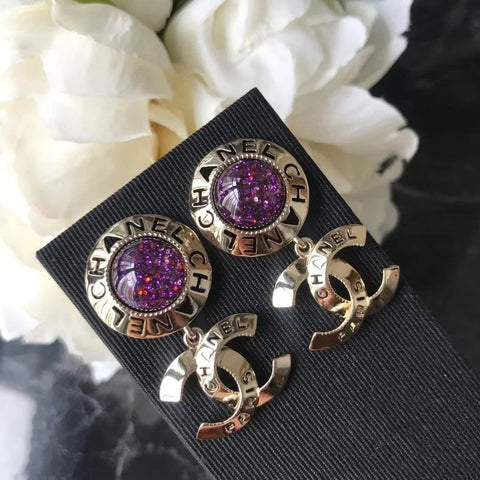 Crystal button round earrings
