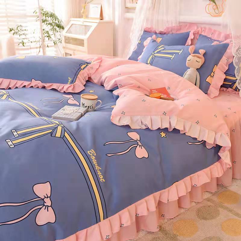 Fashion princess style Skin-friendly cotton four-piece Bed skirt lbcase