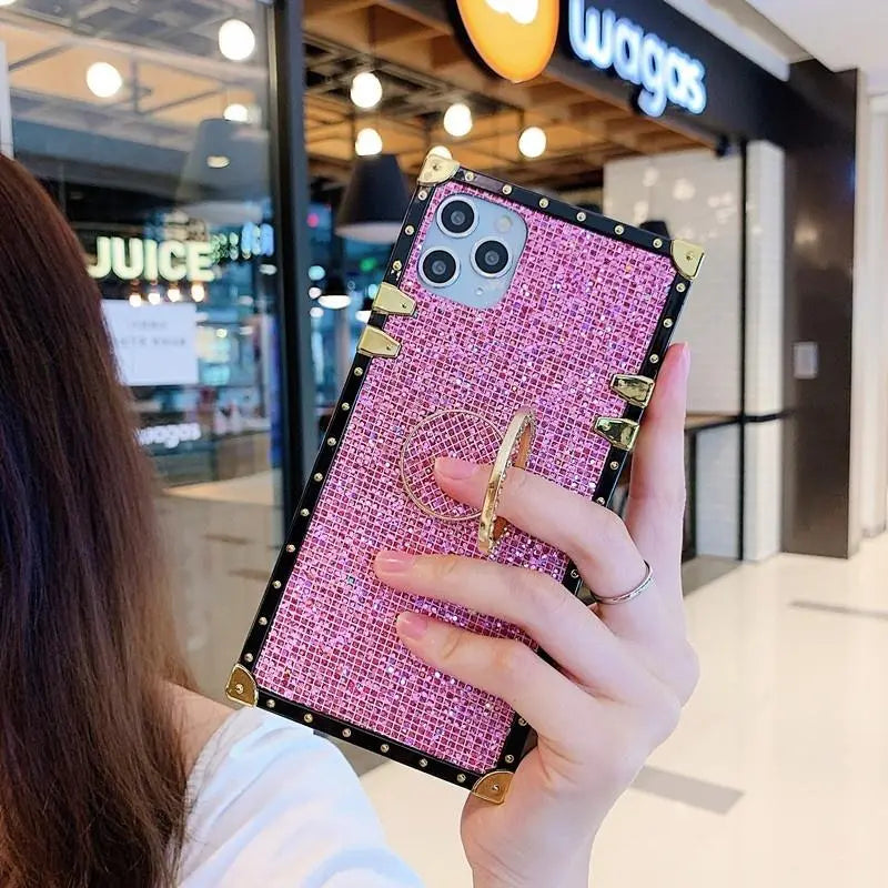 Luxurious Shiny square Ring bracket phone case lbcase