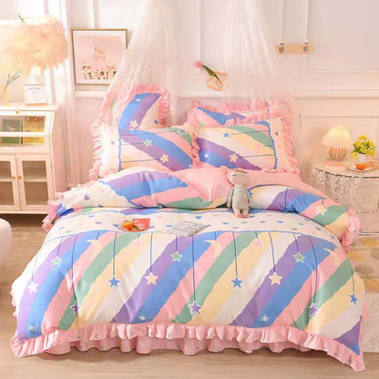 Fashion princess style Skin-friendly cotton four-piece Bed skirt lbcase