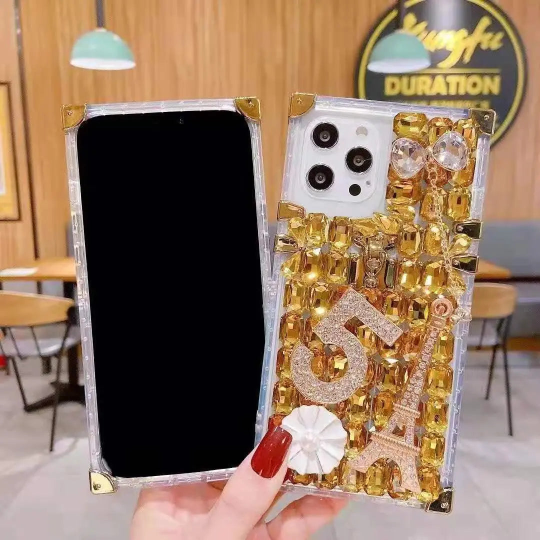 Diamond-studded square phone case lbcase