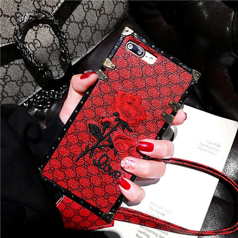 Embroidery Rose Flower Square Phone Case