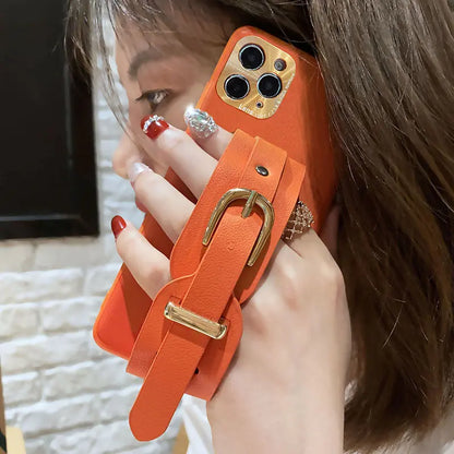 Button Leather Wristband Phone Case lbcase