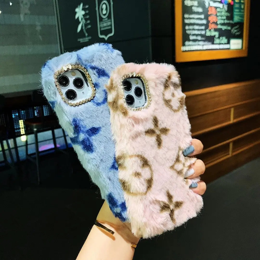Classic pattern plush phone case lbcase