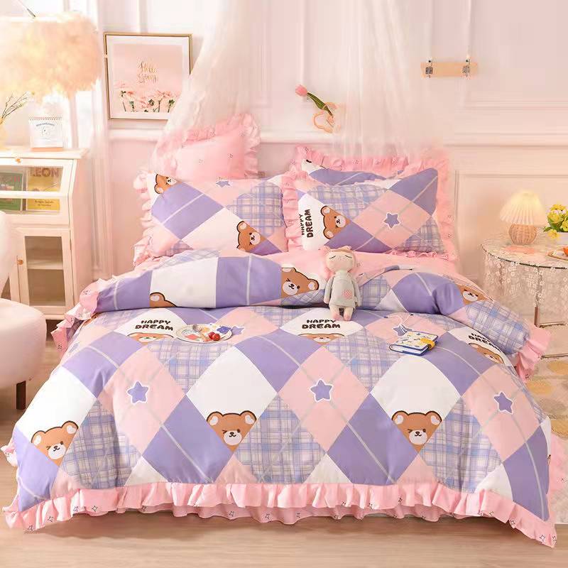 Fashion princess style Skin-friendly cotton four-piece Bed skirt lbcase