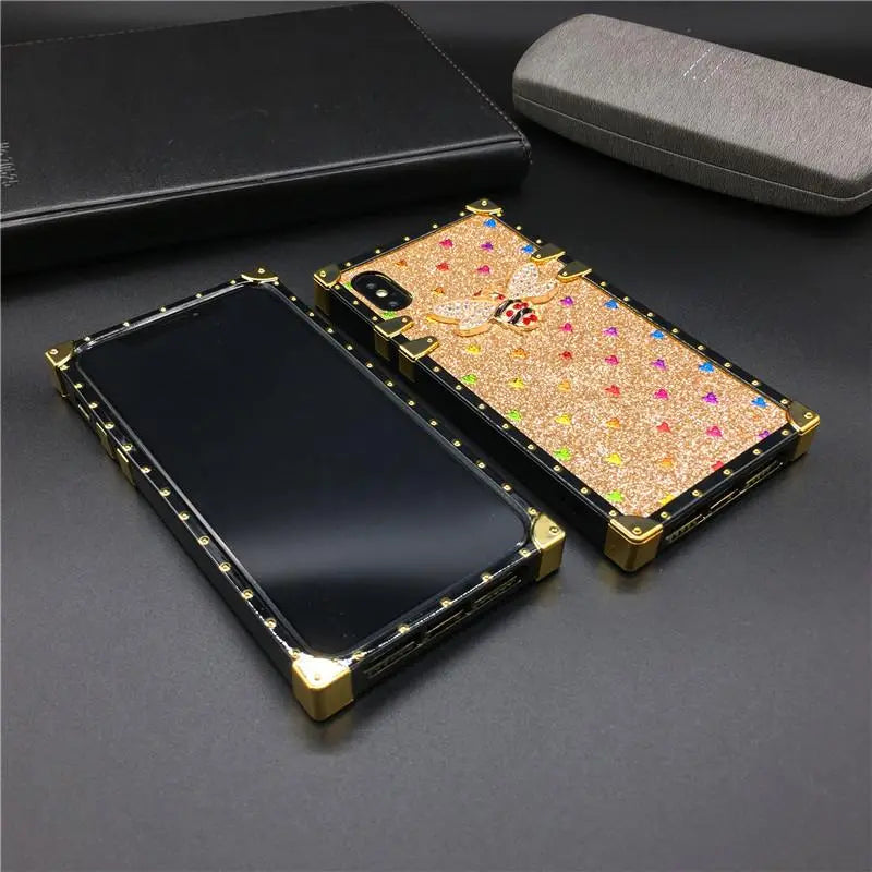 Glitter Love Heart Bee Square phone Case for iphone lbcase