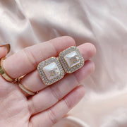 Fashion Pearl Diamond Square Stud Earrings
