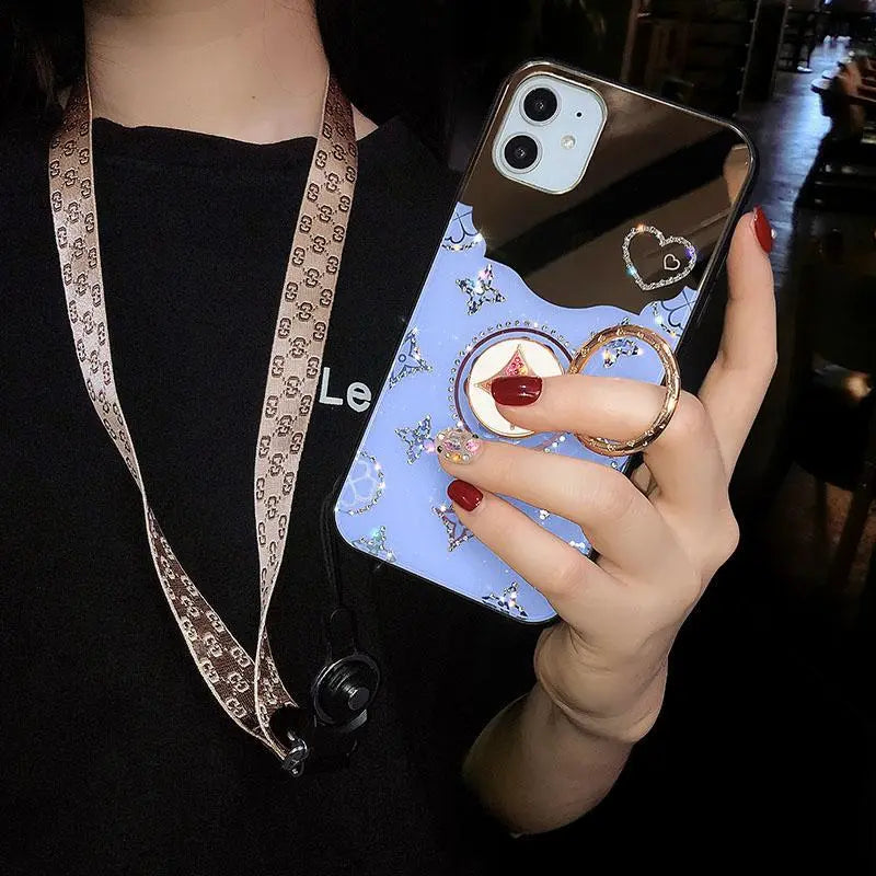 Blue Rhinestones Mirror Case lbcase