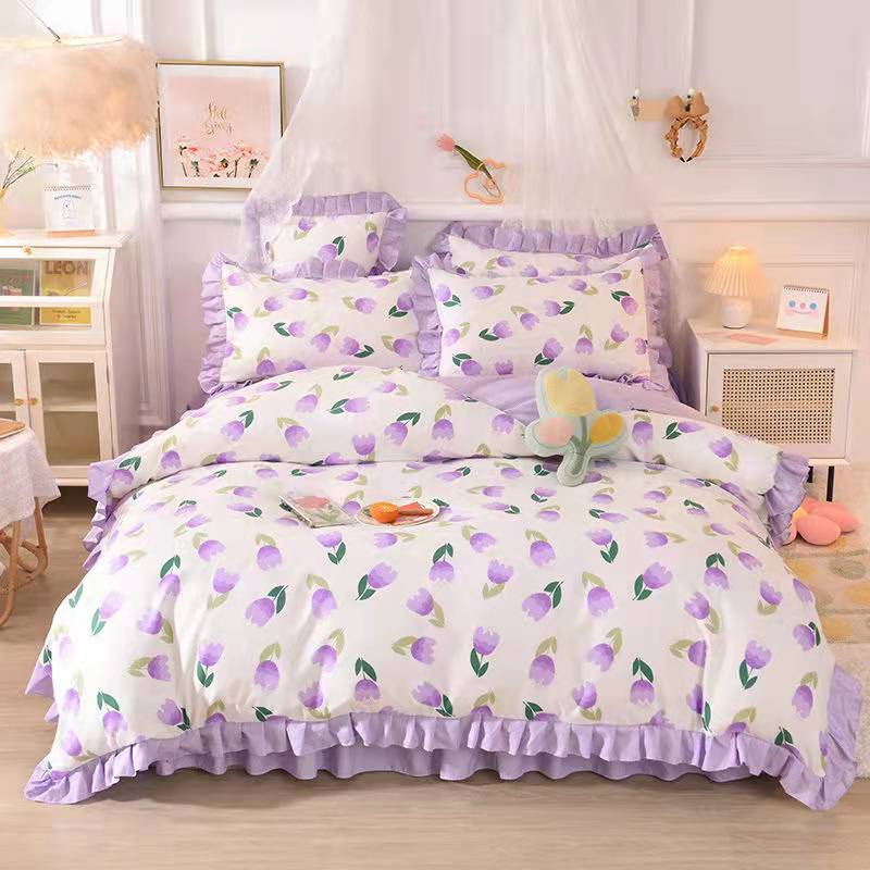 Fashion princess style Skin-friendly cotton four-piece Bed skirt lbcase