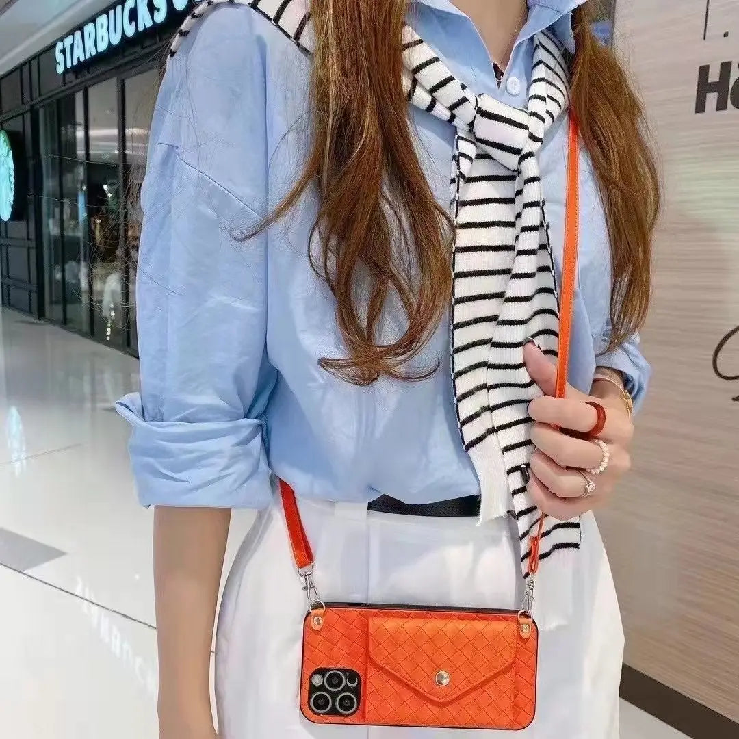 Braided leather fold Coin purse crossbody phone case for Samsung lbcase