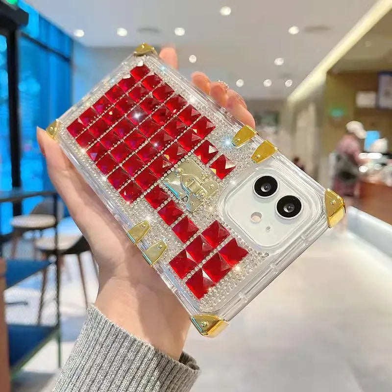 Luxury square Rhinestone transparent phone case for iphone lbcase