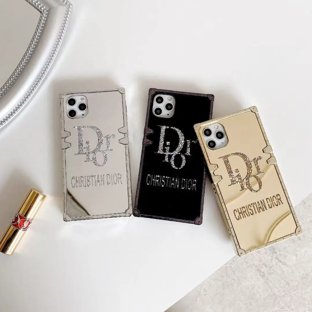 Rhinestone square mirror phone case lbcase