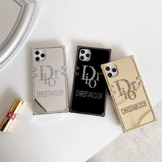 Rhinestone square mirror phone case lbcase