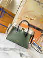 Leather and canvas combined handbag lbcase