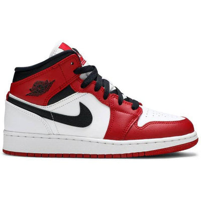 Nike Air Jordan 1 Mid GS 'Chicago white toe'.