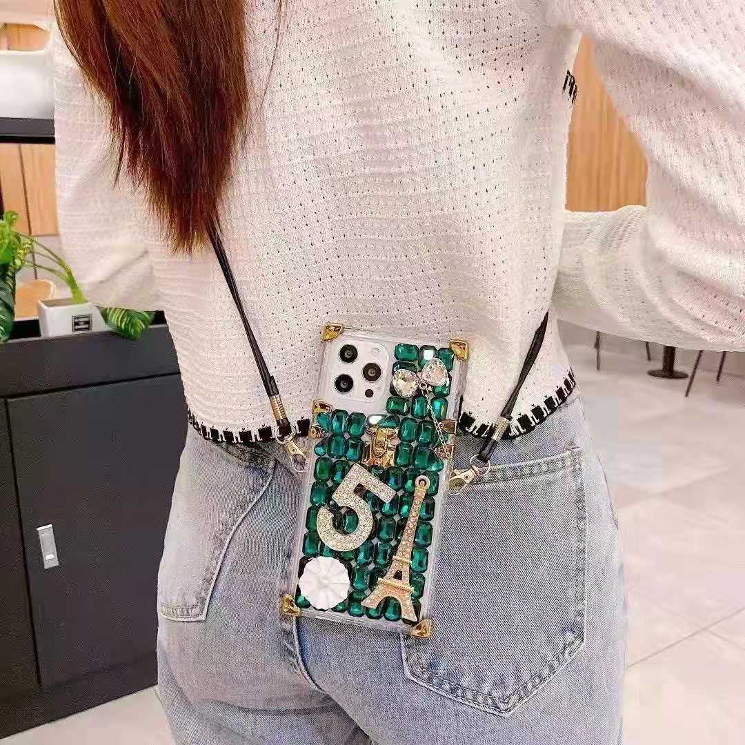 Diamond-studded square phone case lbcase