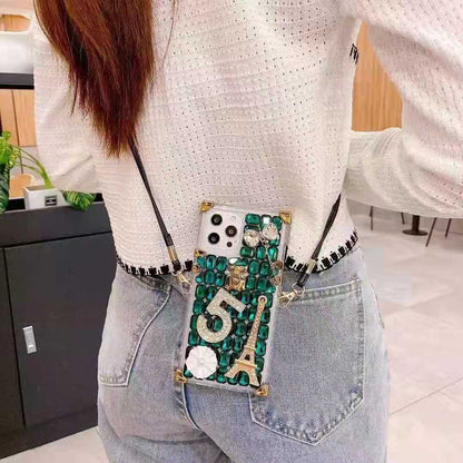 Diamond-studded square phone case lbcase