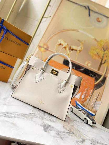 Leather and canvas combined handbag lbcase