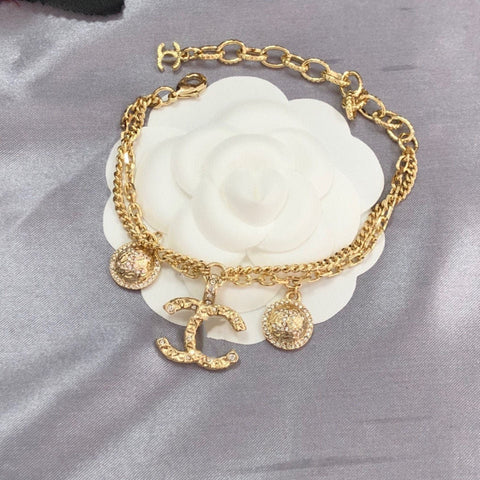 Double-layer rhinestone embossed bracelet