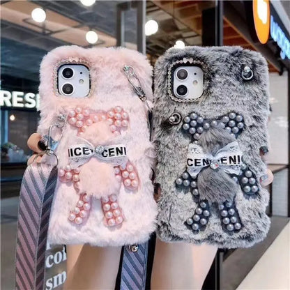 Plush diagonal strap phone case lbcase