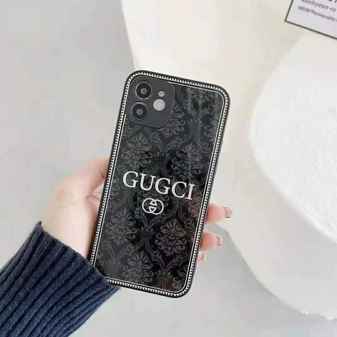 Fashion flower printing glass phone case lbcase