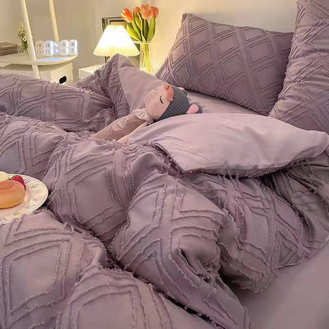 Simple solid color cut flower cotton four-piece quilt cover  new product