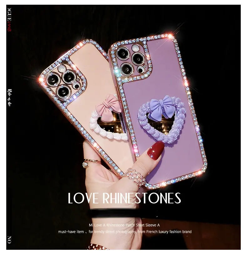 Rhinestone Love Makeup Mirror Phone Case For iphone lbcase
