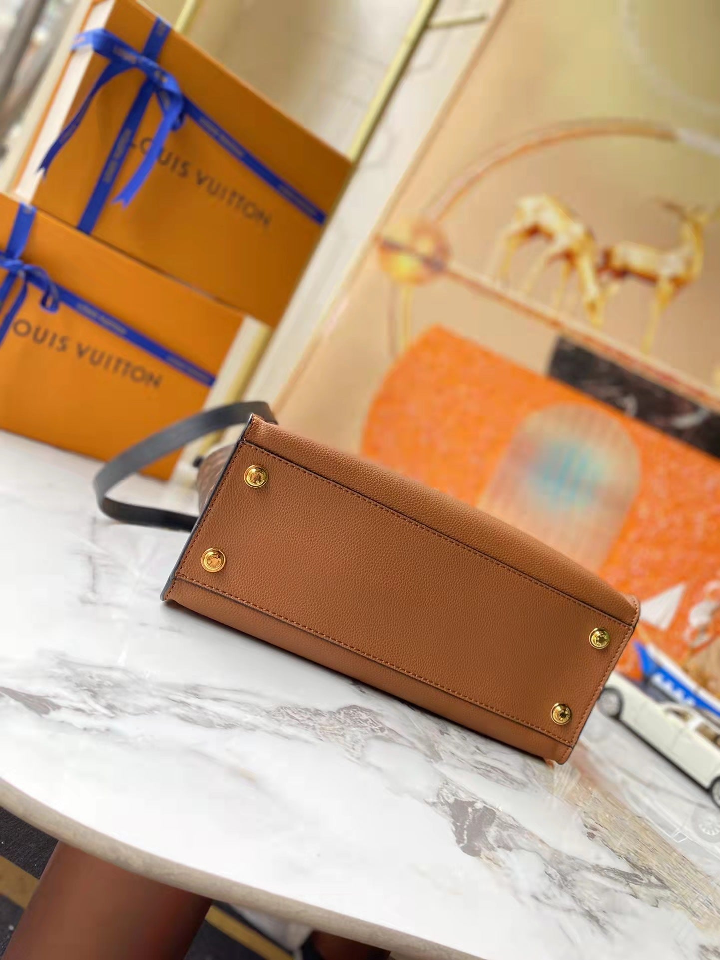 Leather and canvas combined handbag lbcase