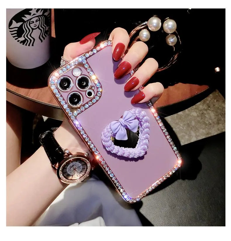 Rhinestone Love Makeup Mirror Phone Case For iphone lbcase