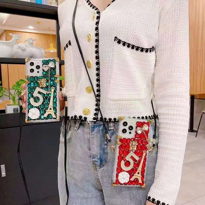 Diamond-studded square phone case lbcase