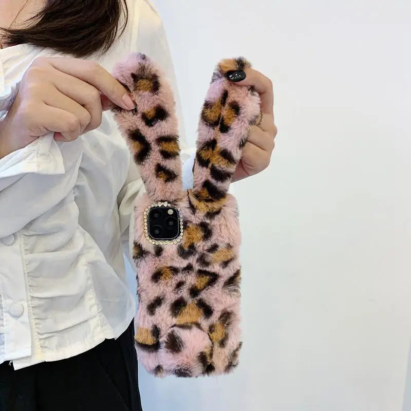 Leopard rabbit plush phone case for iphone lbcase