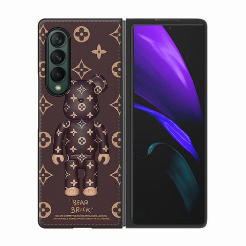 Samsung fold4 mobile phone case leather grain galaxy Zfold3 protective case