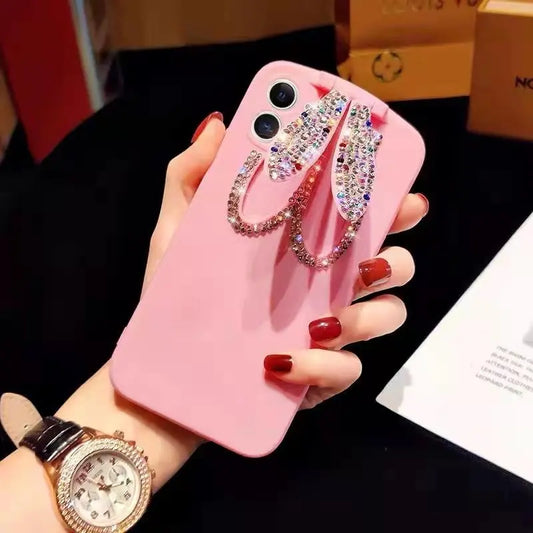 Fashion crystal bunny ear stand phone case for iphone lbcase