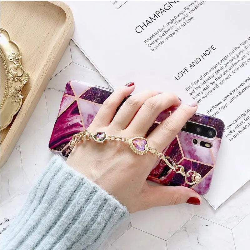 Marble gem chain phone case lbcase