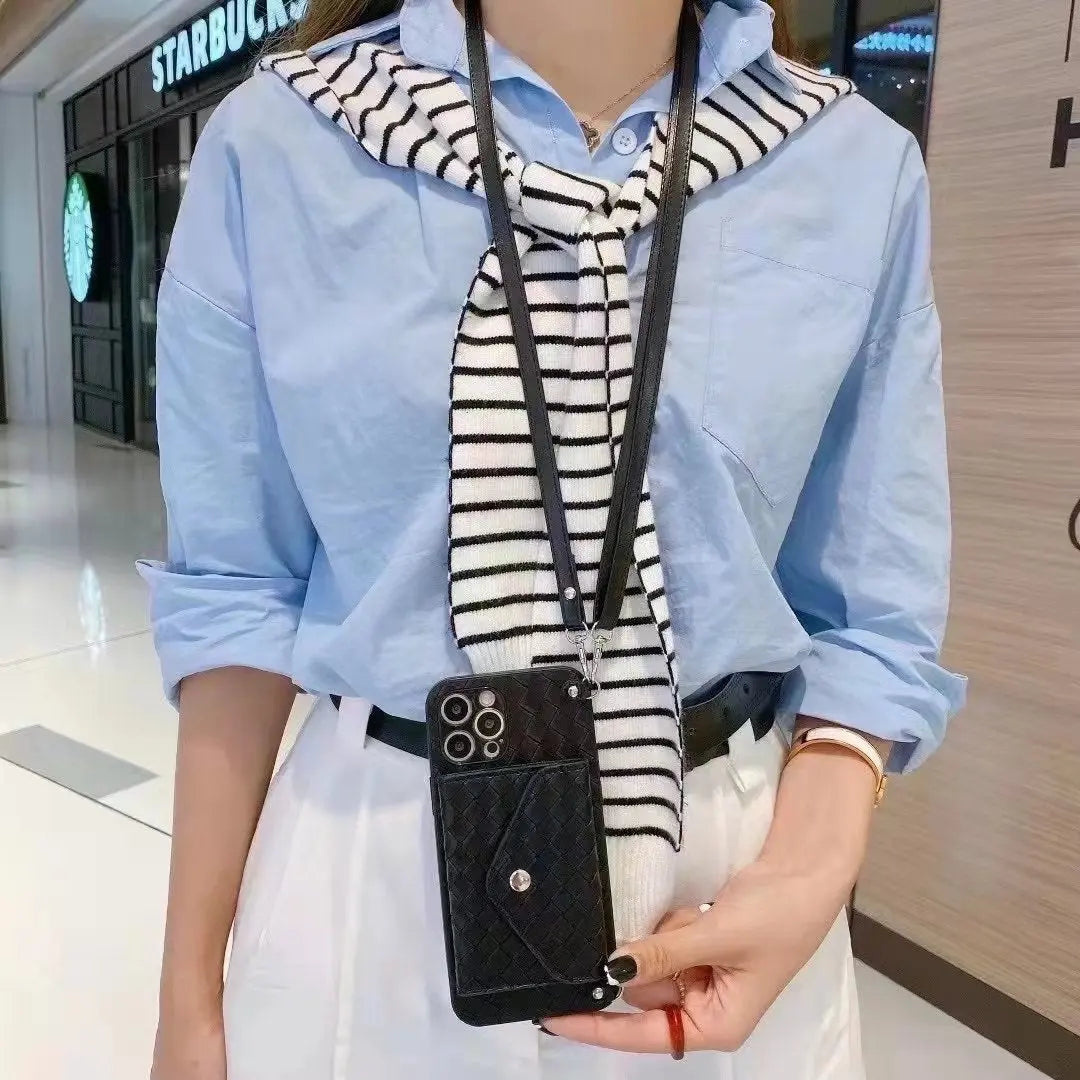 Braided leather fold Coin purse crossbody phone case for Samsung lbcase