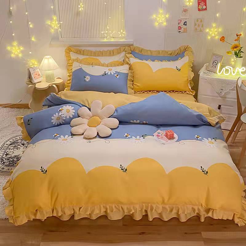 Fashion princess style Skin-friendly cotton four-piece Bed skirt lbcase