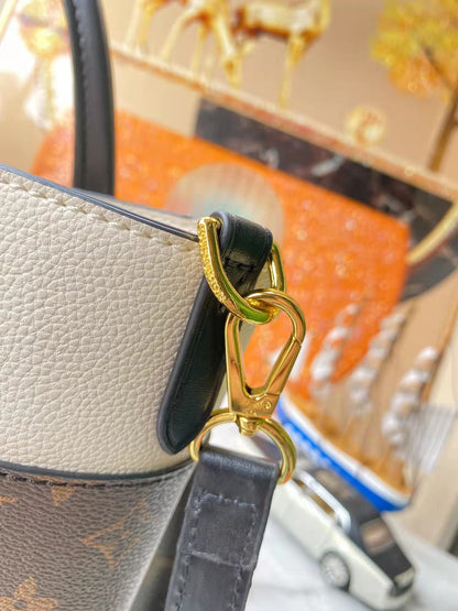 Leather and canvas combined handbag lbcase