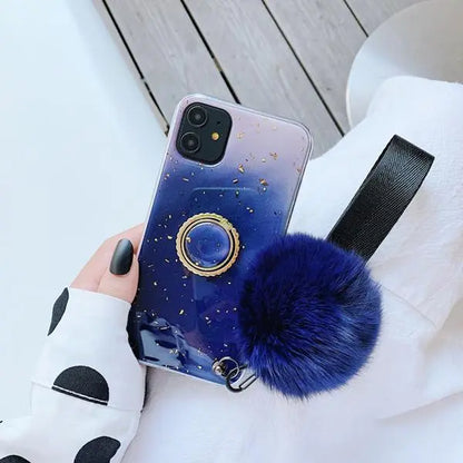 Gold foil Epoxy stand hairball  phone case lbcase