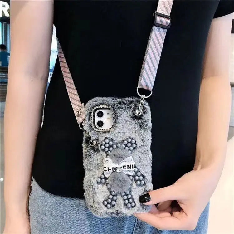 Plush diagonal strap phone case lbcase