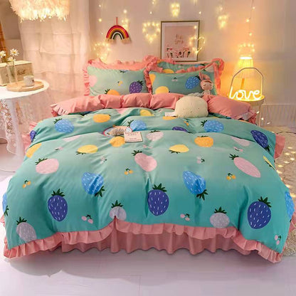 Fashion princess style Skin-friendly cotton four-piece Bed skirt lbcase