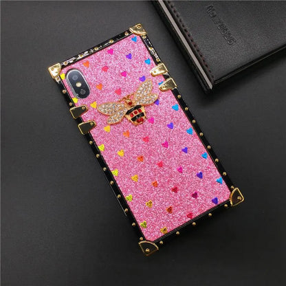 Glitter Love Heart Bee Square phone Case for iphone lbcase
