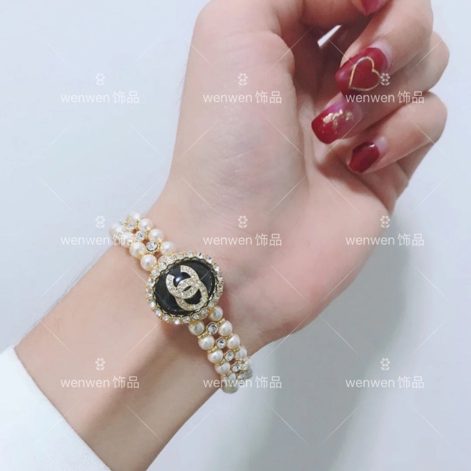 Diamond-encrusted double-layer pearl bracelet lbcase