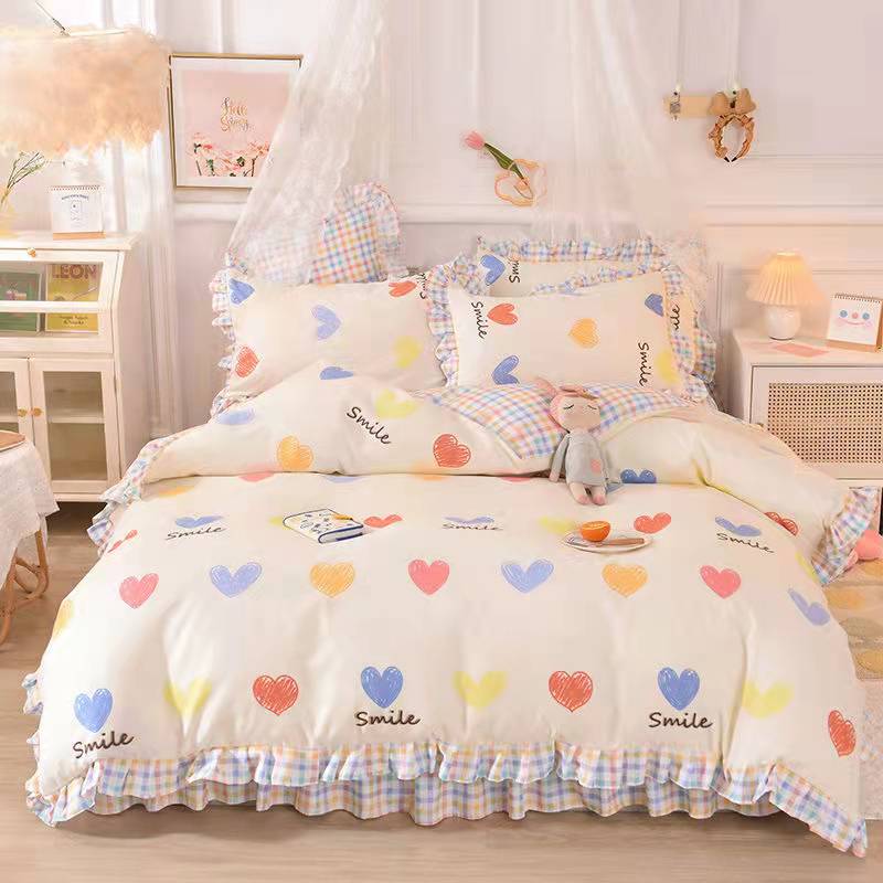 Fashion princess style Skin-friendly cotton four-piece Bed skirt lbcase