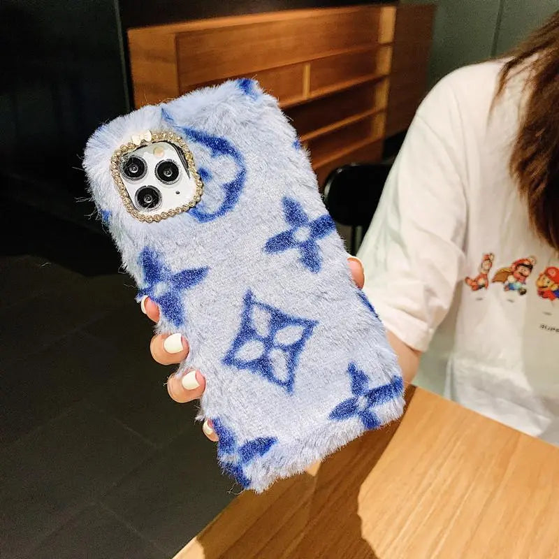 Classic pattern plush phone case lbcase