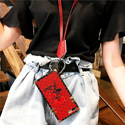 Embroidery Rose Flower Square Phone Case lbcase