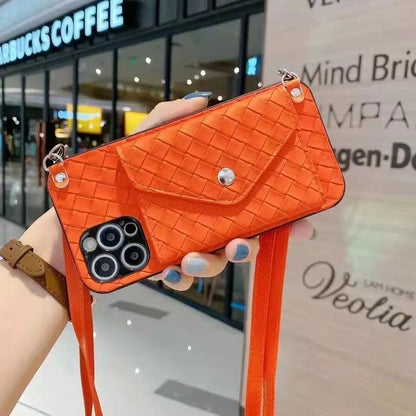Braided leather fold Coin purse crossbody phone case for Samsung lbcase