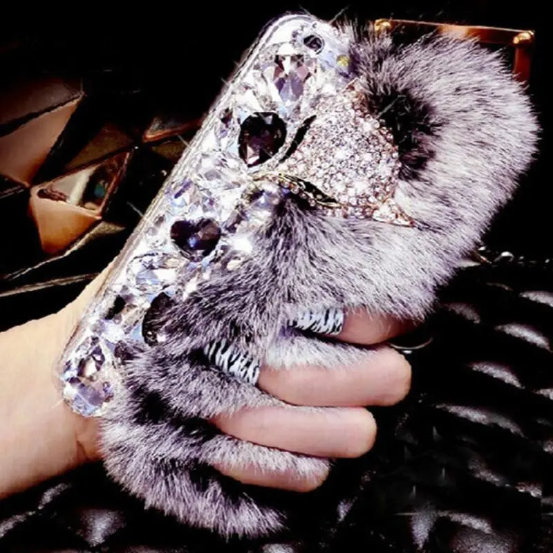 Rhinestone plush phone case For samsung lbcase